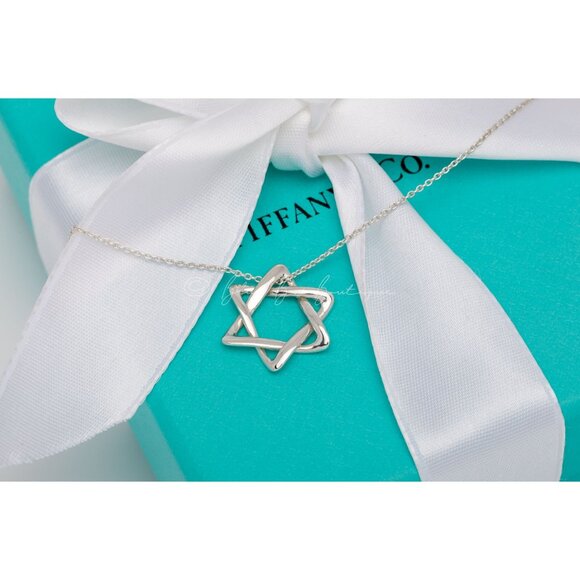 Tiffany & Co. "Star of David" Necklace Elsa Peretti Vintage Pendant Silver 18mm - Picture 2 of 7